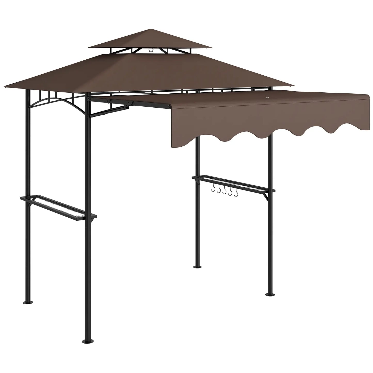 8' x 5' Grill Gazebo, Double Tiered Barbecue Shelter With Side Awning, Brown BBQ Grill Gazebos at Gallery Canada