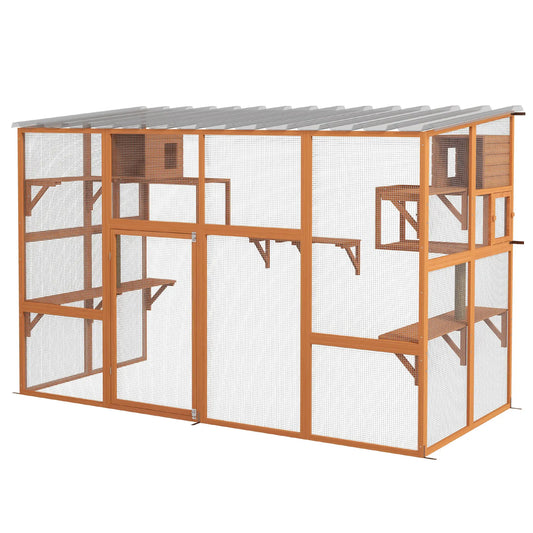 Large Catio, Outdoor Cat Enclosure, 2 Condos, Jumping Platforms, Waterproof Roof, Orange Outdoor Cat Enclosures Orange at Gallery Canada