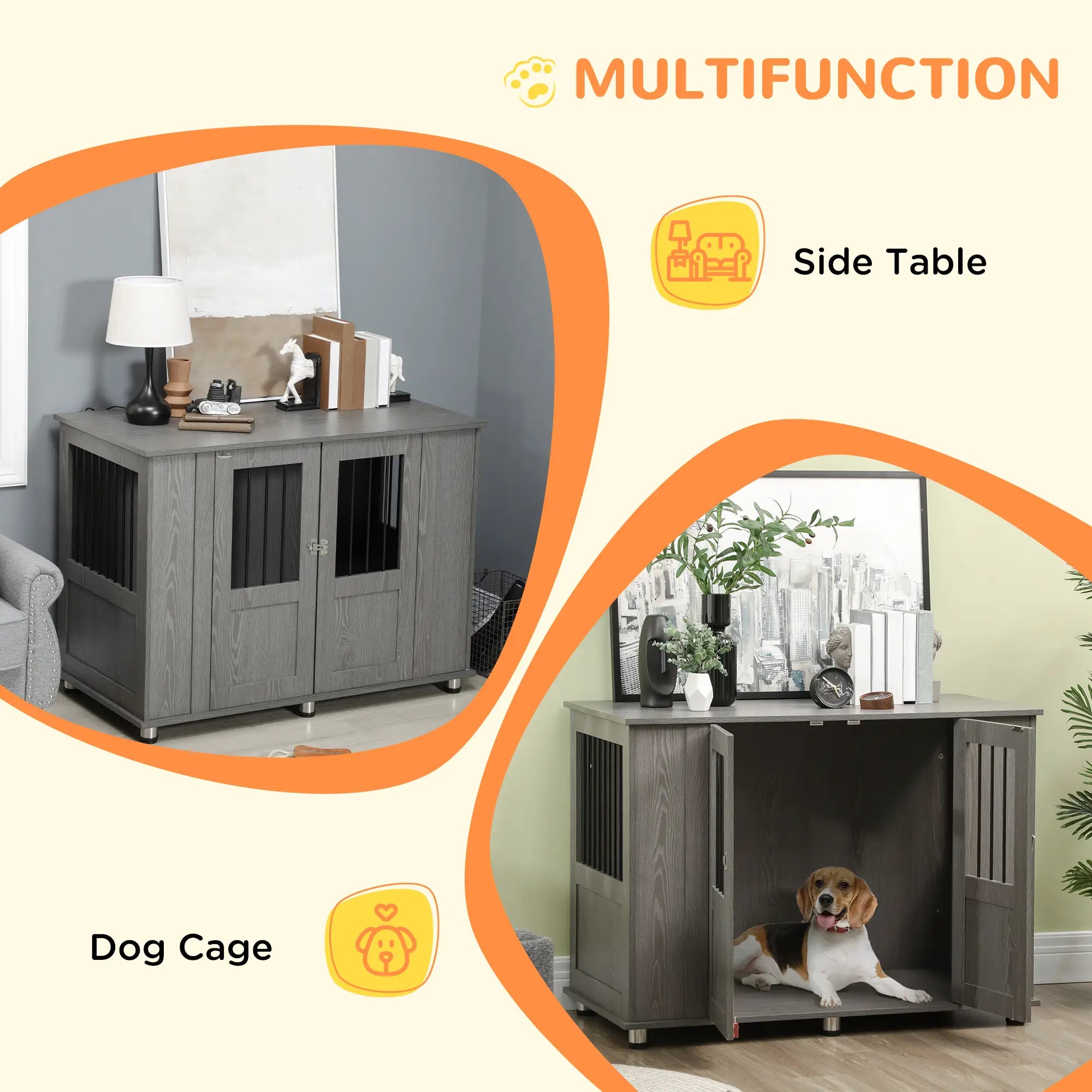 Dog Crate Furniture with Lockable Magnetic Door, Adjustable feet for Extra Large, Medium &; Small Dogs, Indoor Use, Grey Houses, Kennels & Pens at Gallery Canada