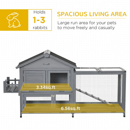 65" Wooden Rabbit Hutch, Openable Roof, Storage Box, Dark Grey Rabbit Hutch at Gallery Canada