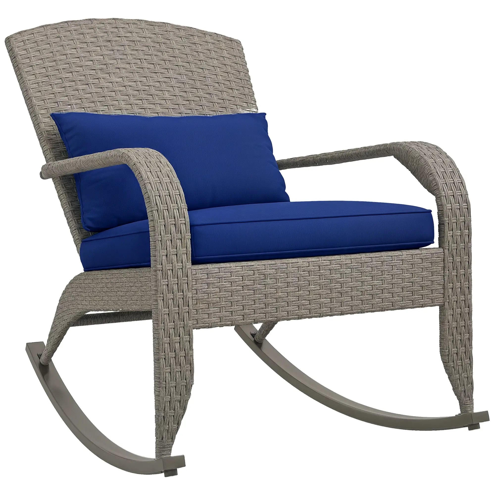 Outdoor Wicker Rocking Chair With Cushion, Dark Blue Patio Chairs at Gallery Canada