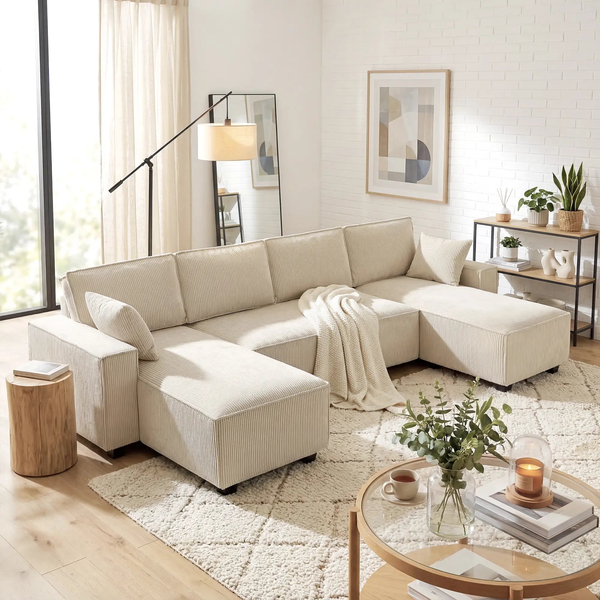 Modular U Shaped Sectional Sofa, Double Chaises, Spring Cushions, Beige L Shaped Couchs at Gallery Canada