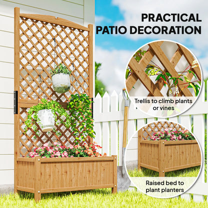 Wooden Raised Garden Bed With Trellis, 35.4" x 17.7" x 70.9", Yellow