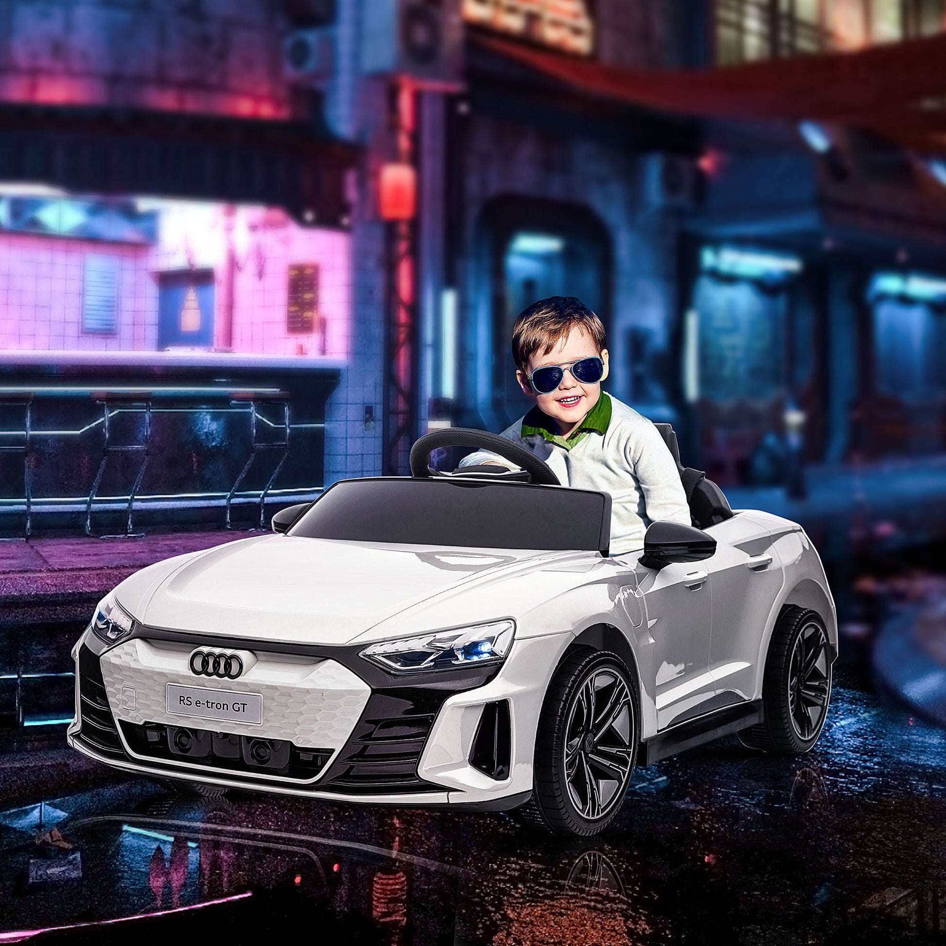 Electric Ride On Car with Remote Control, 12V 3.1 MPH Kids Ride-On Toy for Boys and Girls with Suspension System, Horn Honking, Music, Lights, White - Gallery Canada