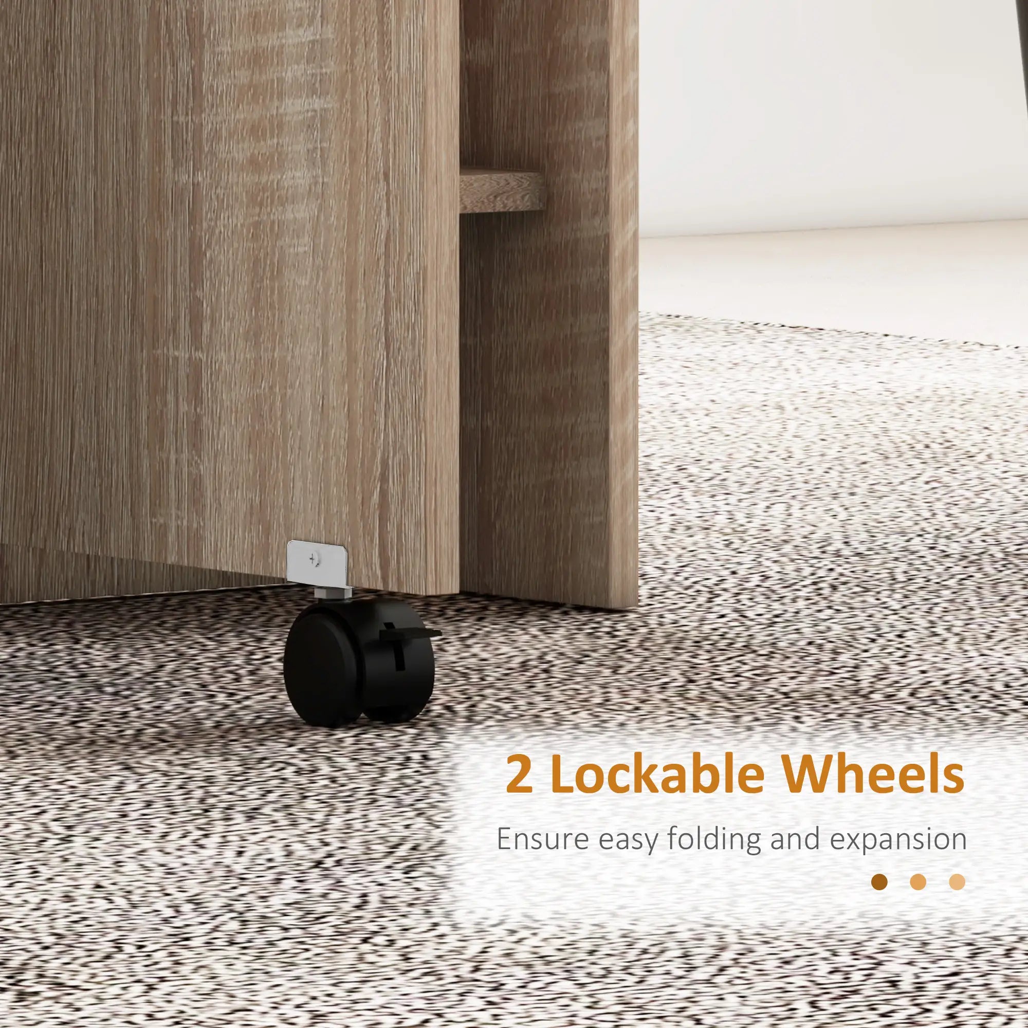 Extendable Dining Table, Collapsible w/ 2-Tier Shelves, Rolling Casters, Nature Wood Dining Tables at Gallery Canada