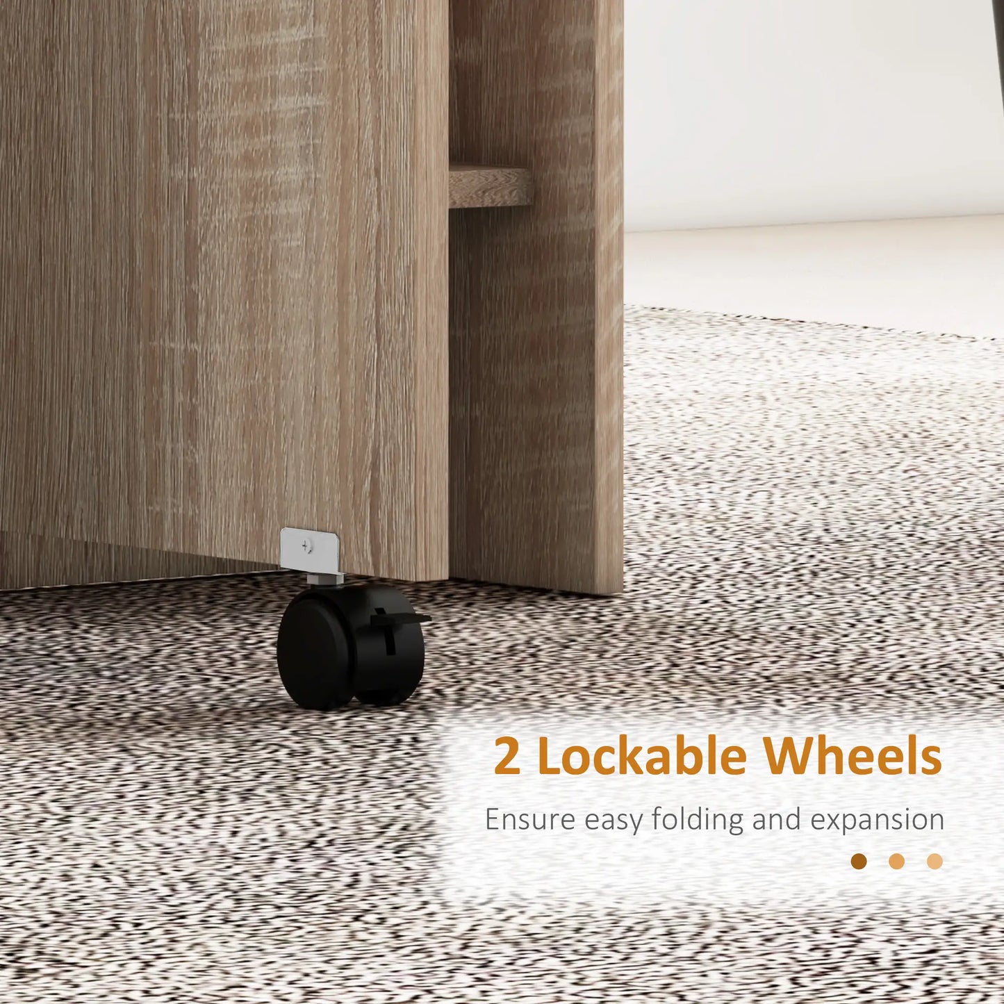 Extendable Dining Table, Collapsible w/ 2-Tier Shelves, Rolling Casters, Nature Wood Dining Tables at Gallery Canada