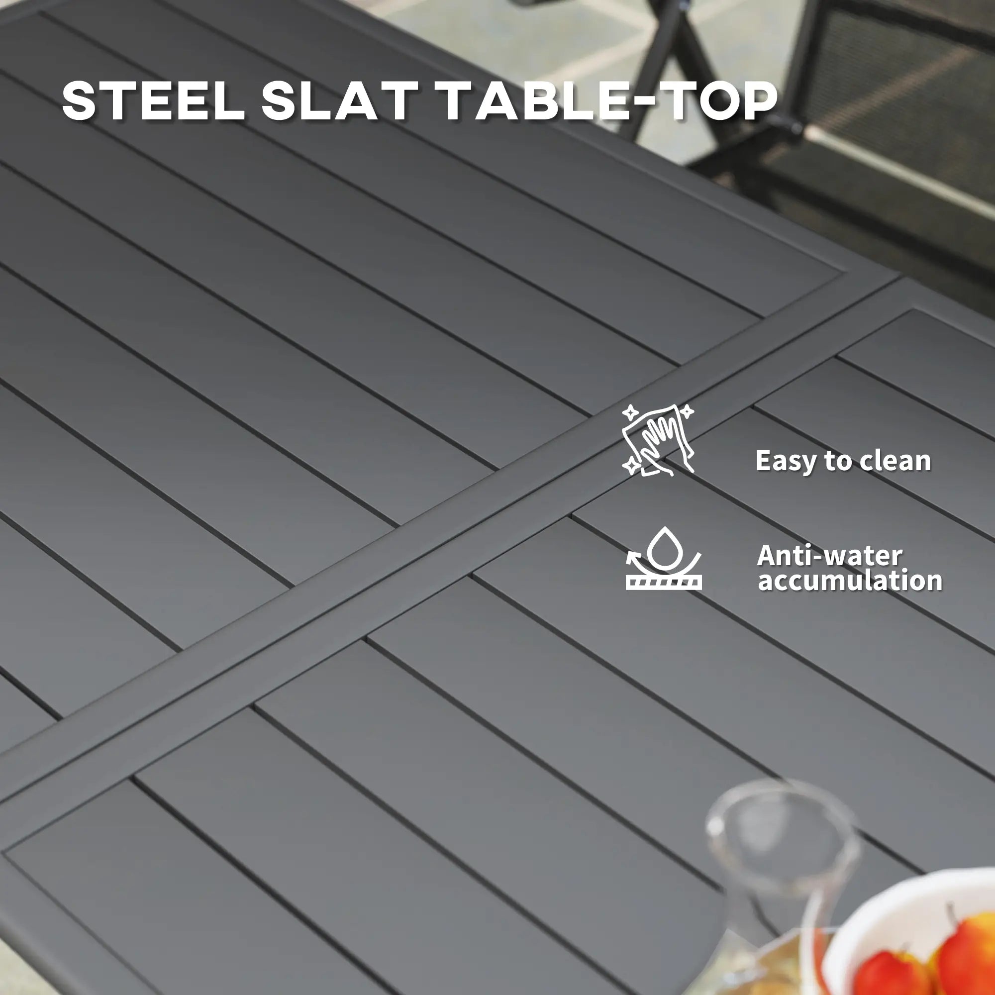 Rectangle Patio Dining Table for 6, Metal Steel Slat, 59
