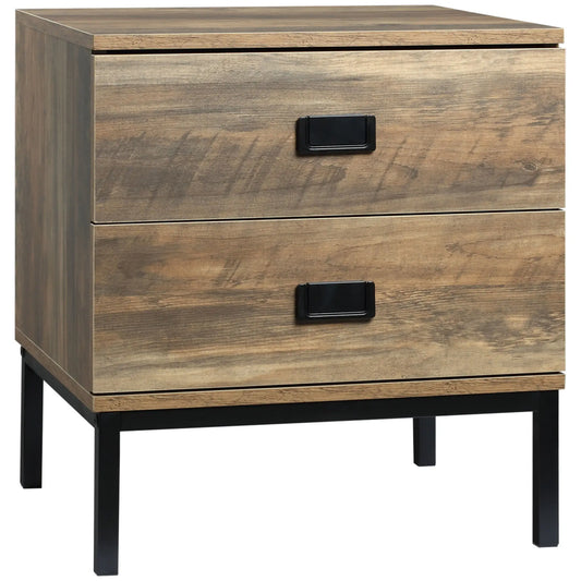 Retro Nightstand with 2 Drawers, Steel Frame, Bedside Table Bedside Tables Coffee at Gallery Canada