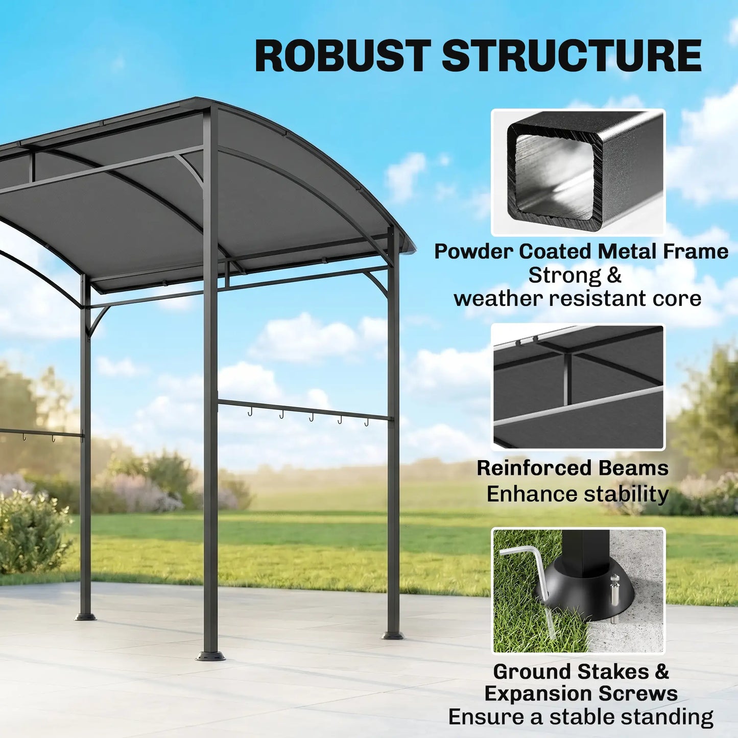 7' x 5' Charcoal Grey Garden Grill Canopy, BBQ Gazebo Tent With Steel Frame, Charcoal Grey BBQ Grill Gazebos at Gallery Canada