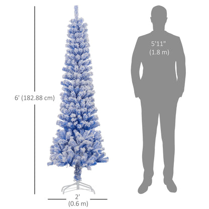6ft Flocked Pencil Christmas Tree, Realistic Branch Tips, Blue Pencil Christmas Trees at Gallery Canada