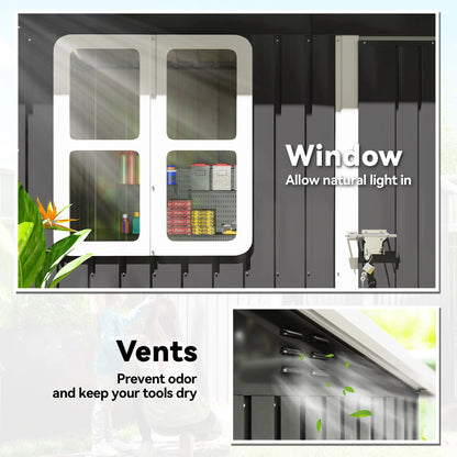 7' x 4' Galvanised Steel Outdoor Storage Shed, Window, Lockable Door, Dark Grey Sheds at Gallery Canada