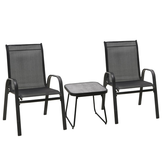 Outdoor Bistro Set of 3, 3 Piece Patio Set with Breathable Mesh Fabric, Stackable Chairs and Square Table, Black at Gallery Canada
