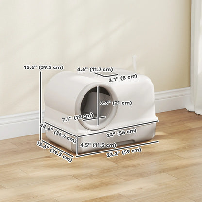 Hooded Cat Litter Box, Easy Clean Drawer, Odor Control, White Grey Cat Litter Box Enclosures at Gallery Canada