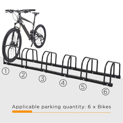 6-Bike Bicycle Floor Parking Rack Cycling Storage Stand Ground Mount Garage Organizer for Indoor and Outdoor Use Black Bike Parking Stands at Gallery Canada