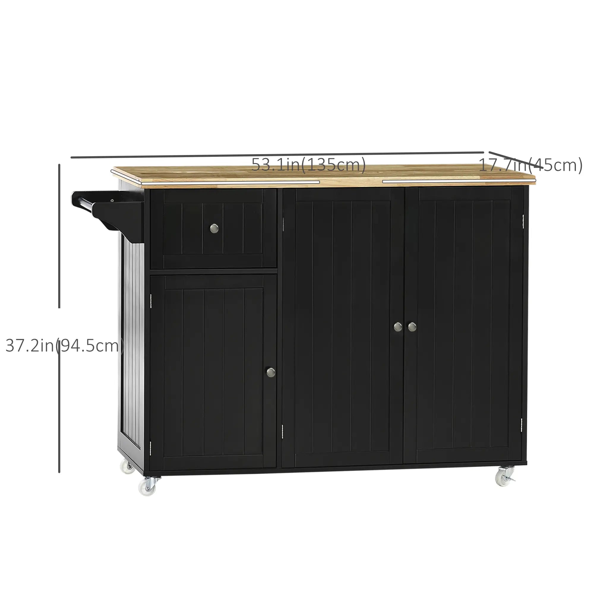 Rolling Kitchen Island with Storage, Utility Kitchen Island Cart with Drawer, Cabinets, Towel Rack and Rubber Wood Top Kitchen Islands & Kitchen Carts at Gallery Canada