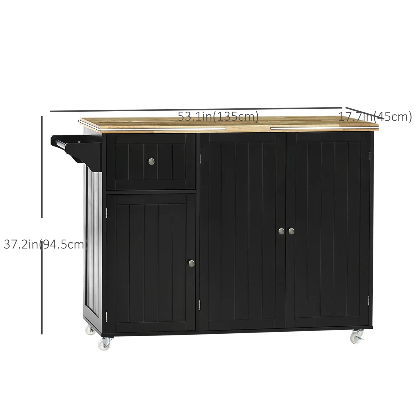 Rolling Kitchen Island with Storage, Utility Kitchen Island Cart with Drawer, Cabinets, Towel Rack and Rubber Wood Top Kitchen Islands & Kitchen Carts at Gallery Canada