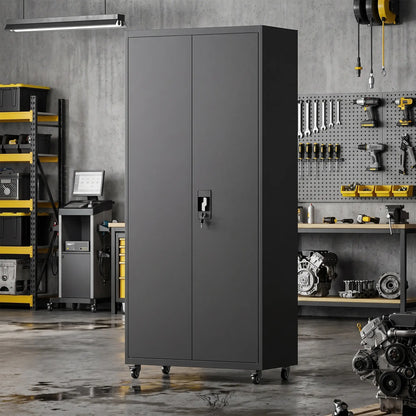 Metal Storage Cabinet 71" Tall Lockable Steel Tool Cabinet, Black Tool Organizers at Gallery Canada