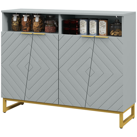 Accent Sideboards, Kitchen Storage Cabinet with 4 Doors, Adjustable Shelves, Metal Base for Living Room, Hallway, Grey - Gallery Canada