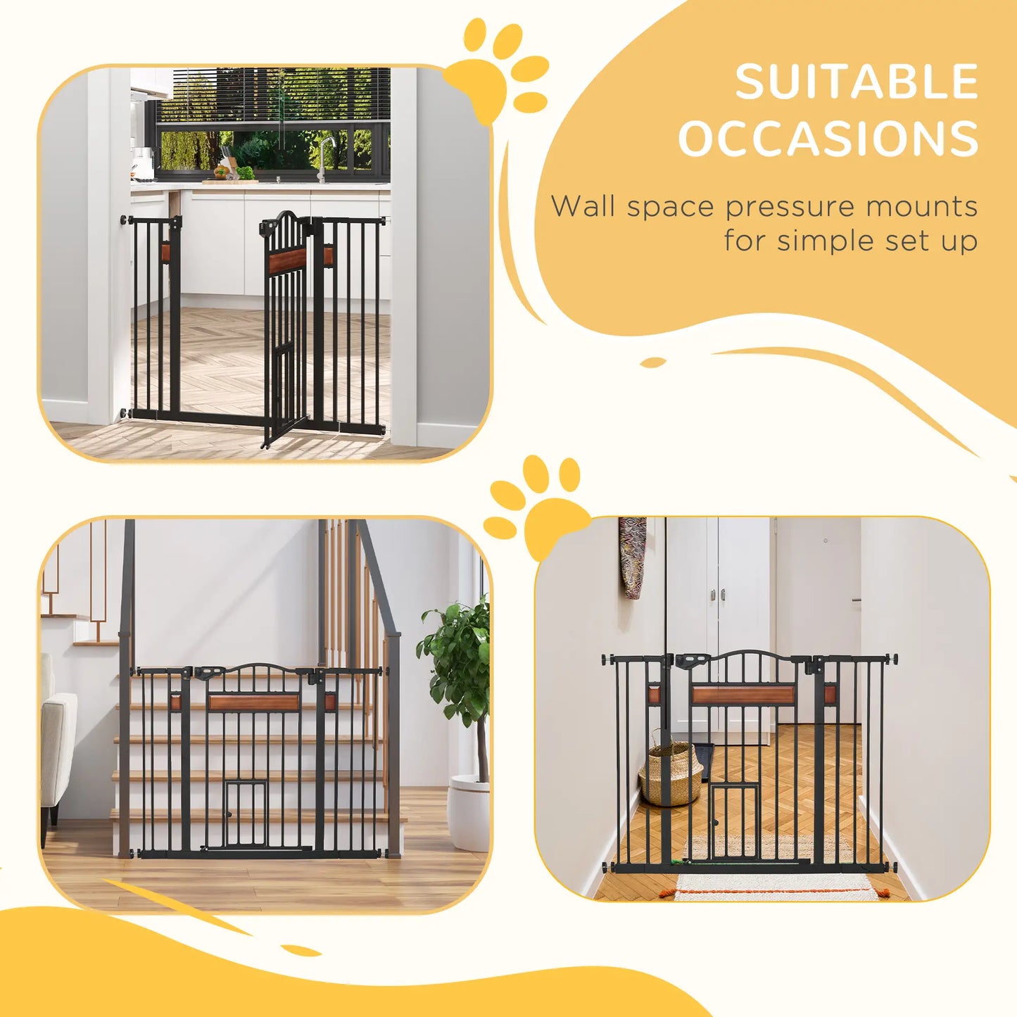 29.1''-41.3'' Extra Wide Dog Gate, Cat Door, Pressure Fit, Auto Close Houses, Kennels & Pens at Gallery Canada