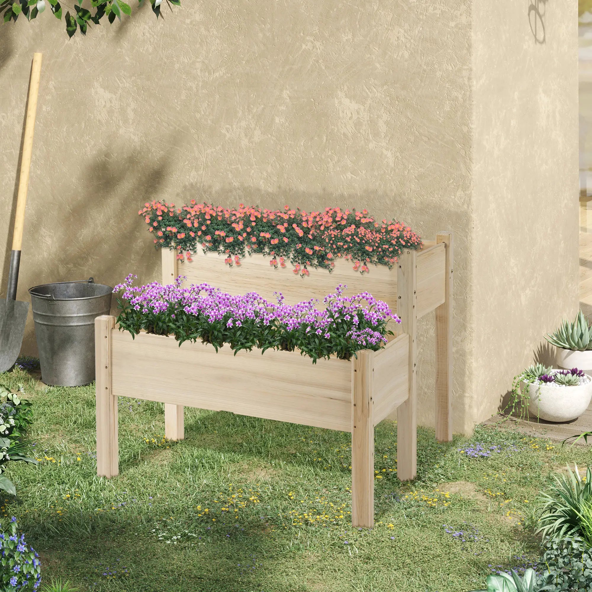 34x34x28 2-Tier Raised Garden Bed, Wooden Planter Box for Vegetables, Herbs, Flowers Elevated Garden Beds at Gallery Canada