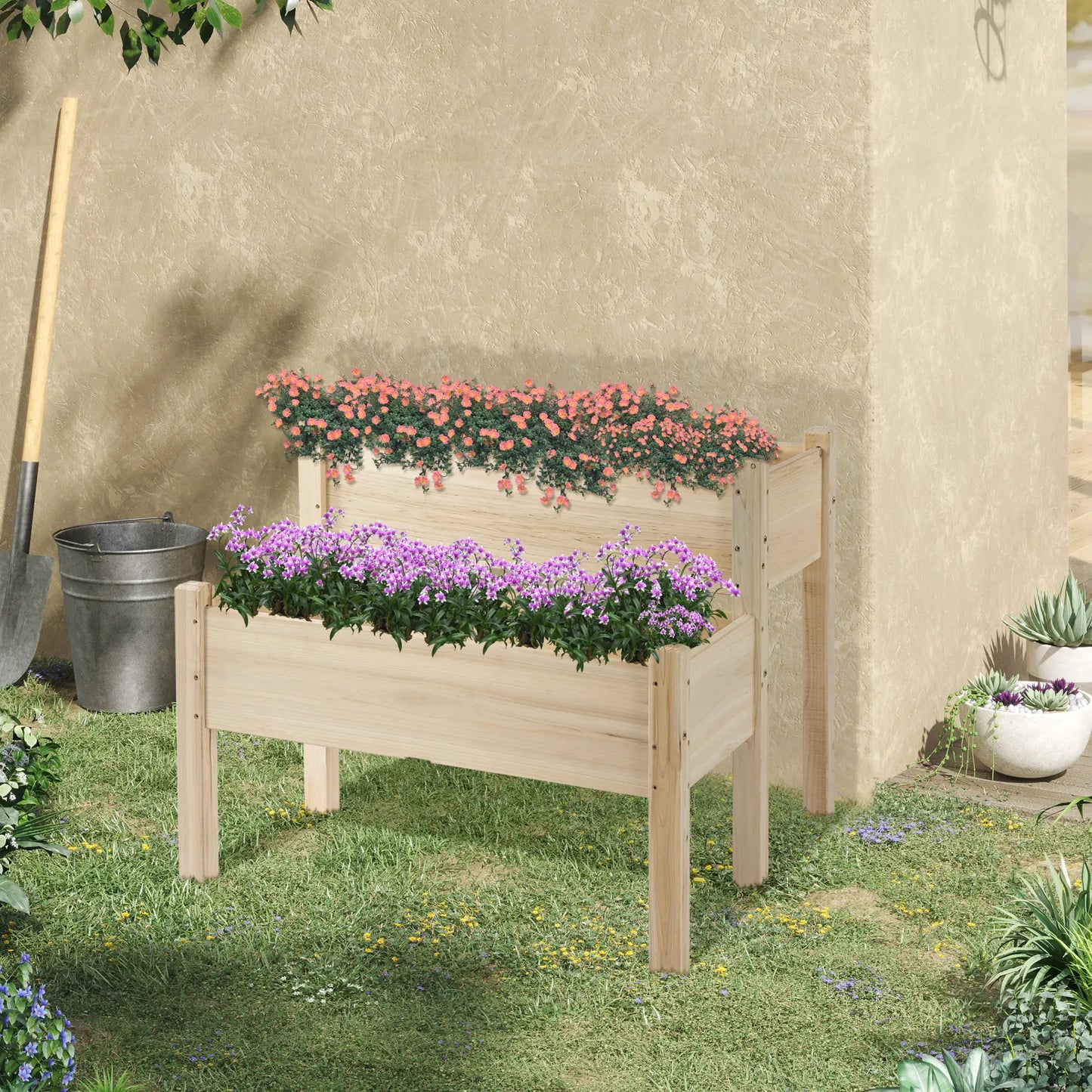 34x34x28 2-Tier Raised Garden Bed, Wooden Planter Box for Vegetables, Herbs, Flowers Elevated Garden Beds at Gallery Canada