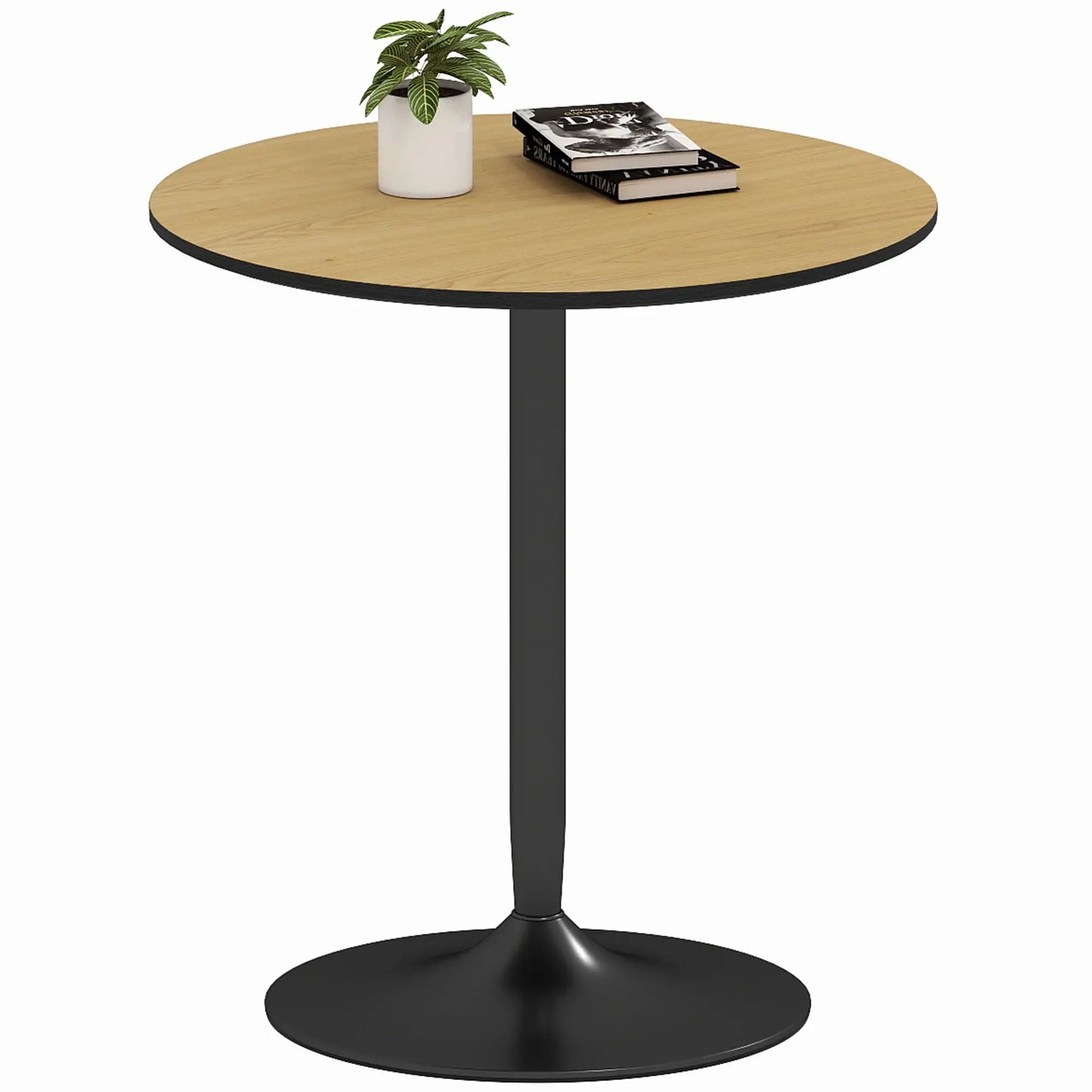 27.6" Round Kitchen Table for 2, Wood Veneer, Steel Base, Natural Dining Tables Natural Wood, Black at Gallery Canada