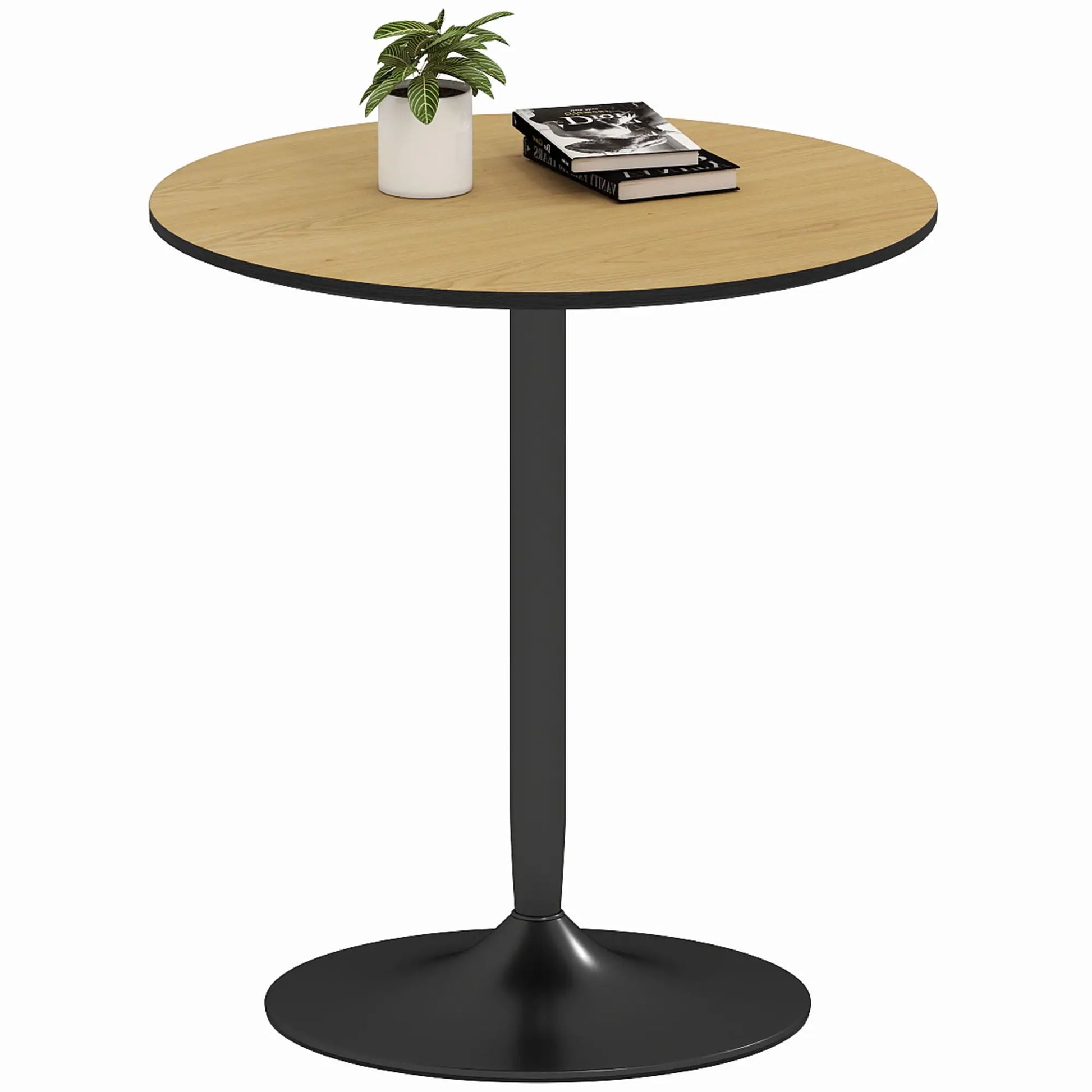 27.6" Round Kitchen Table for 2, Wood Veneer, Steel Base, Natural Dining Tables Natural Wood, Black at Gallery Canada