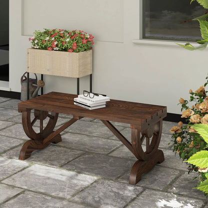 Rustic Wood Wheel Outdoor Garden Bench, 2-Person, Brown Outdoor Benches at Gallery Canada