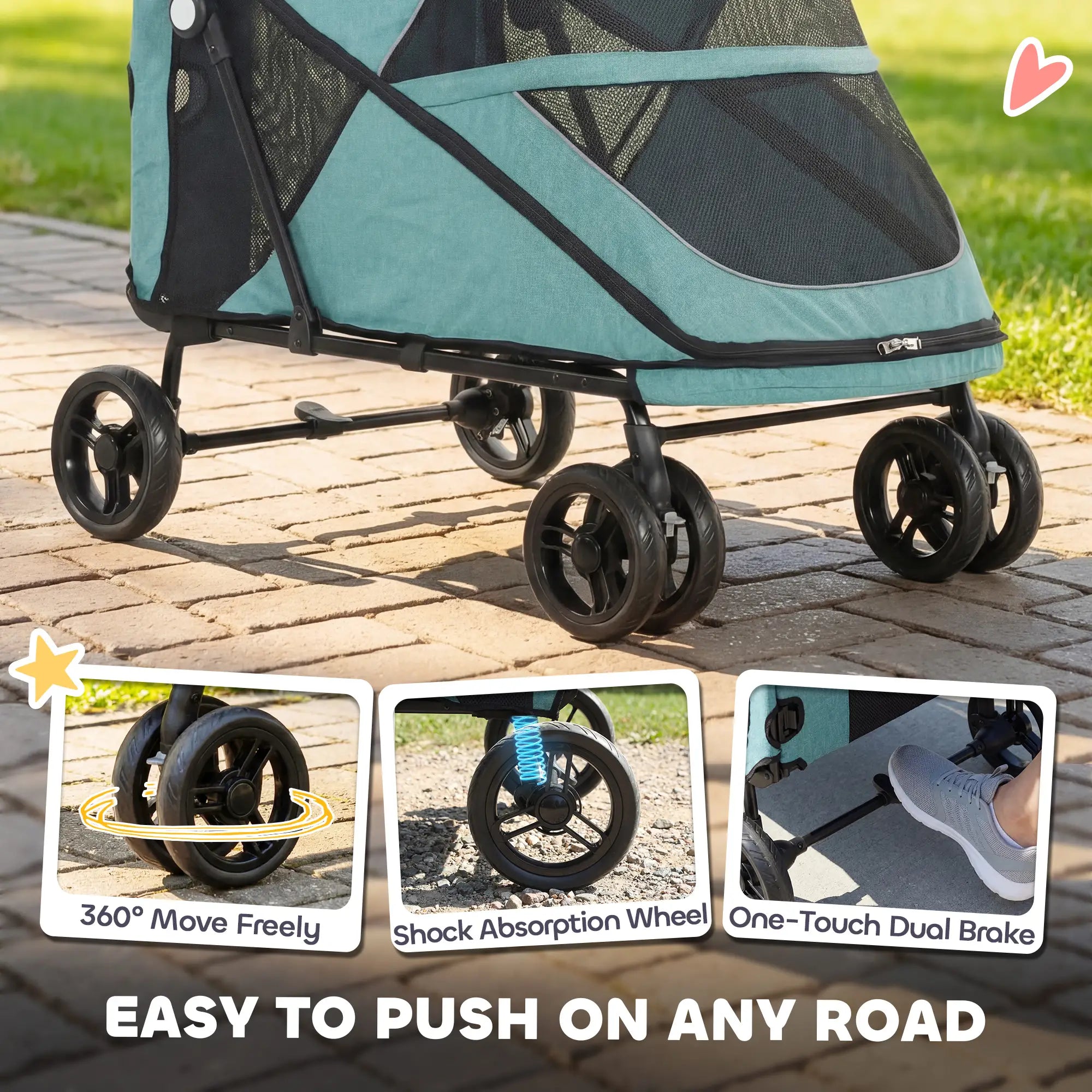 Dog Stroller for Large Dogs Up to 66 Lbs, 4-Wheel Shock Absorption, Turquoise Dog Bike Trailers & Strollers at Gallery Canada