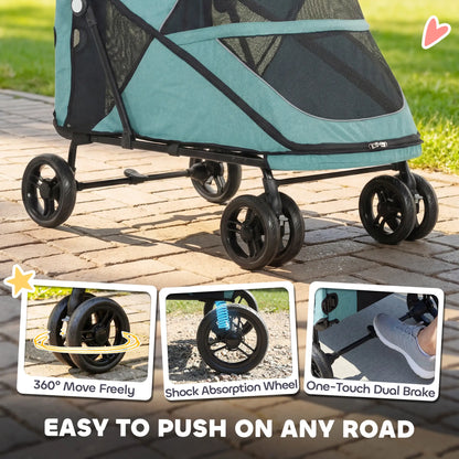 Dog Stroller for Large Dogs Up to 66 Lbs, 4-Wheel Shock Absorption, Turquoise Dog Bike Trailers & Strollers at Gallery Canada