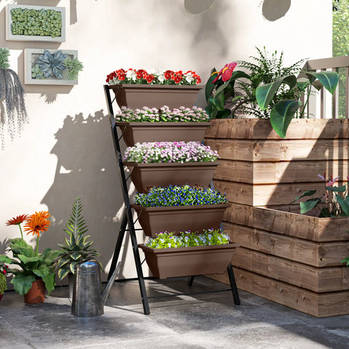 5-Tier Raised Garden Bed, 5 Planter Box, Outdoor Plant Stand, Brown