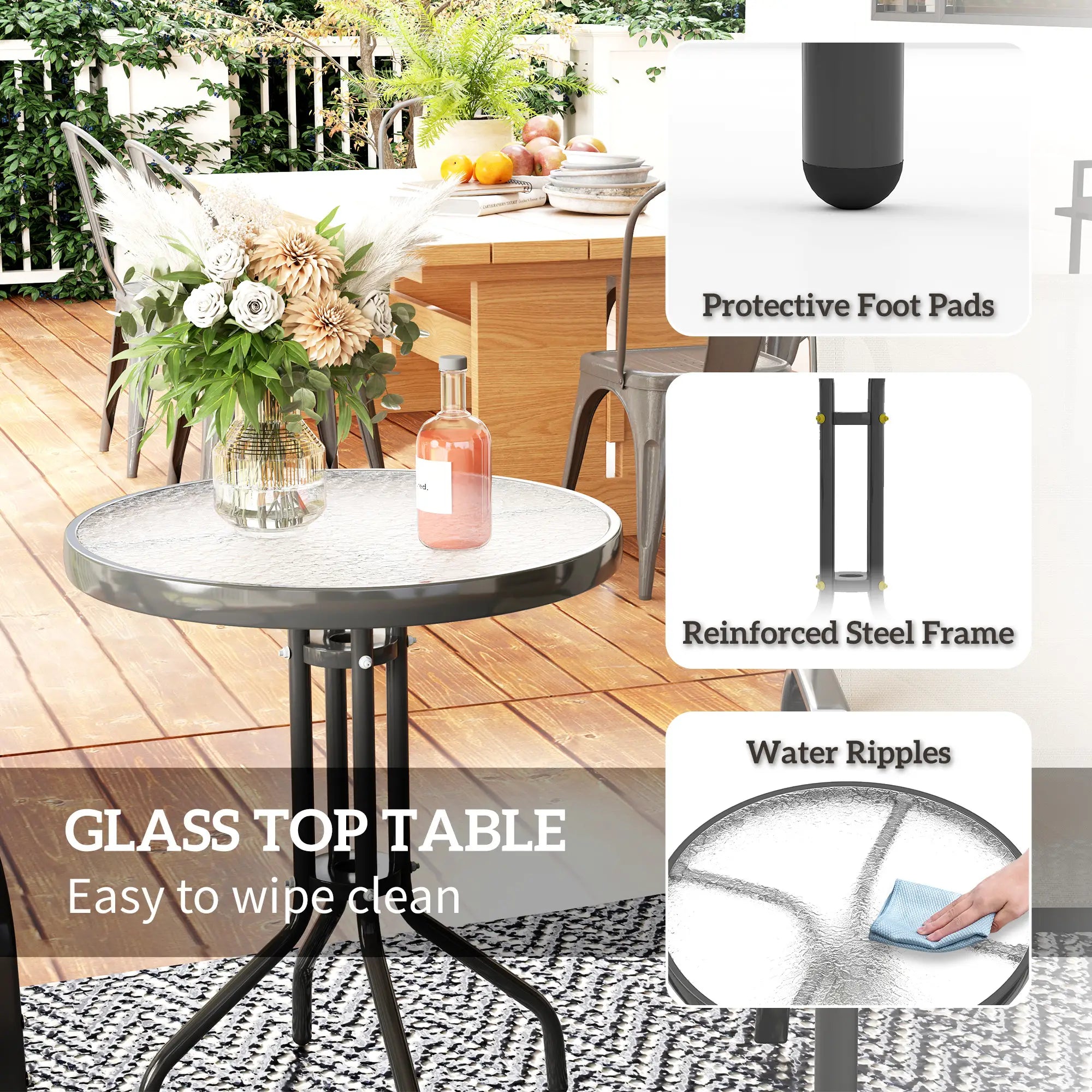 3 Piece Bistro Set, Small Patio Furniture, Stackable Mesh Chairs, Glass Table, Light Grey Bistro Sets at Gallery Canada