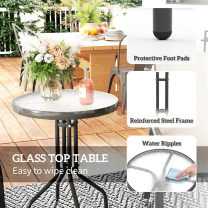 3 Piece Bistro Set, Small Patio Furniture, Stackable Mesh Chairs, Glass Table, Light Grey Bistro Sets at Gallery Canada