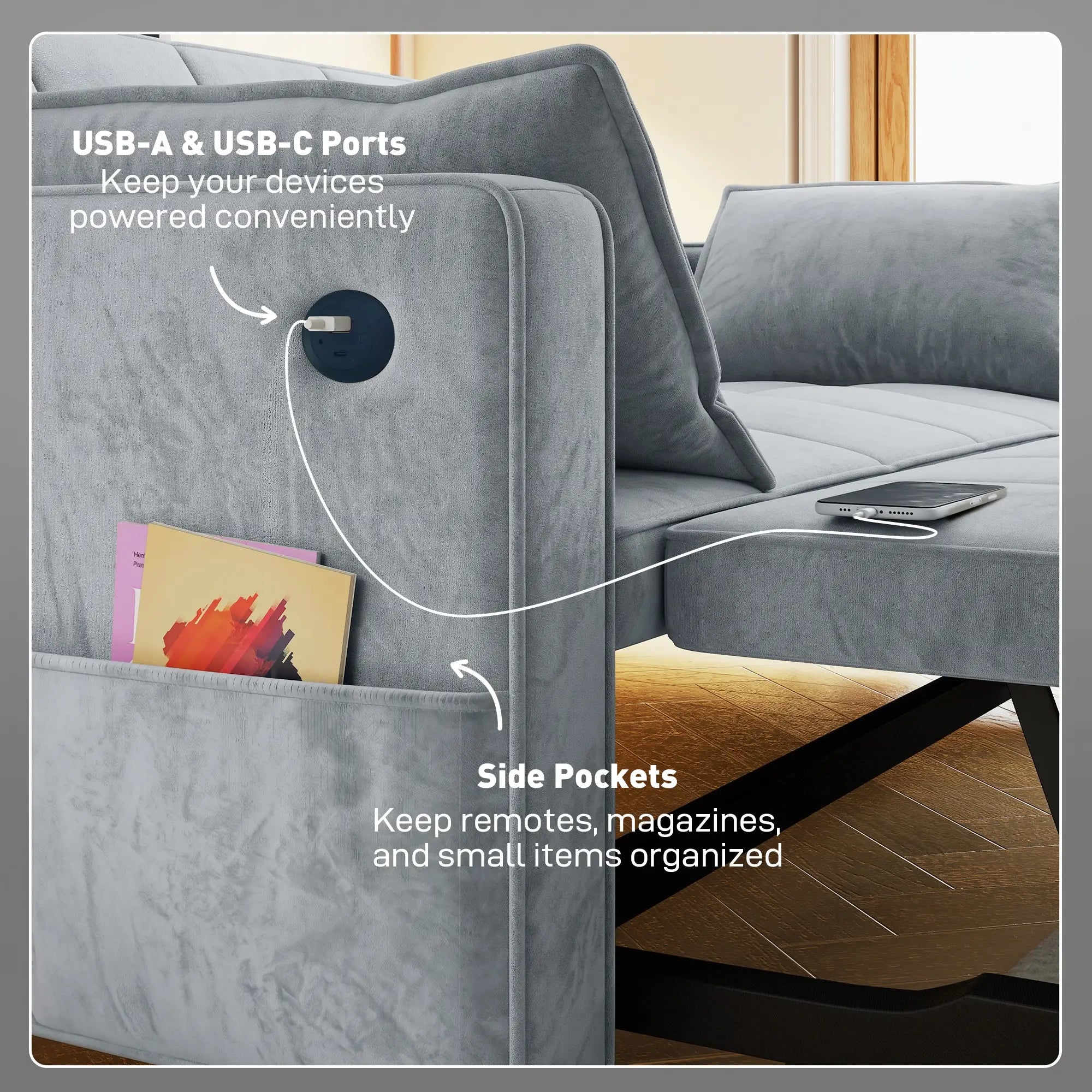 3-In-1 Convertible Sofa Bed, Pull Out Sleeper, Adjustable Backrest, Light Grey 2-Seater Sofas at Gallery Canada