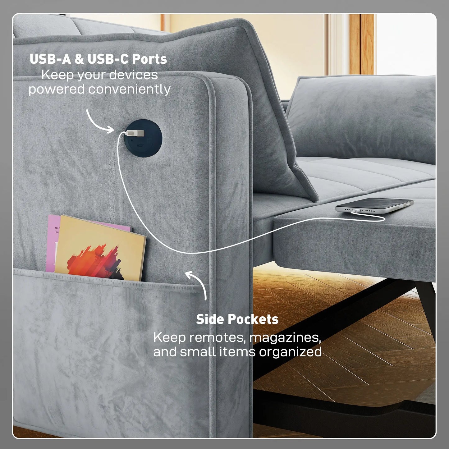 3-In-1 Convertible Sofa Bed, Pull Out Sleeper, Adjustable Backrest, Light Grey 2-Seater Sofas at Gallery Canada