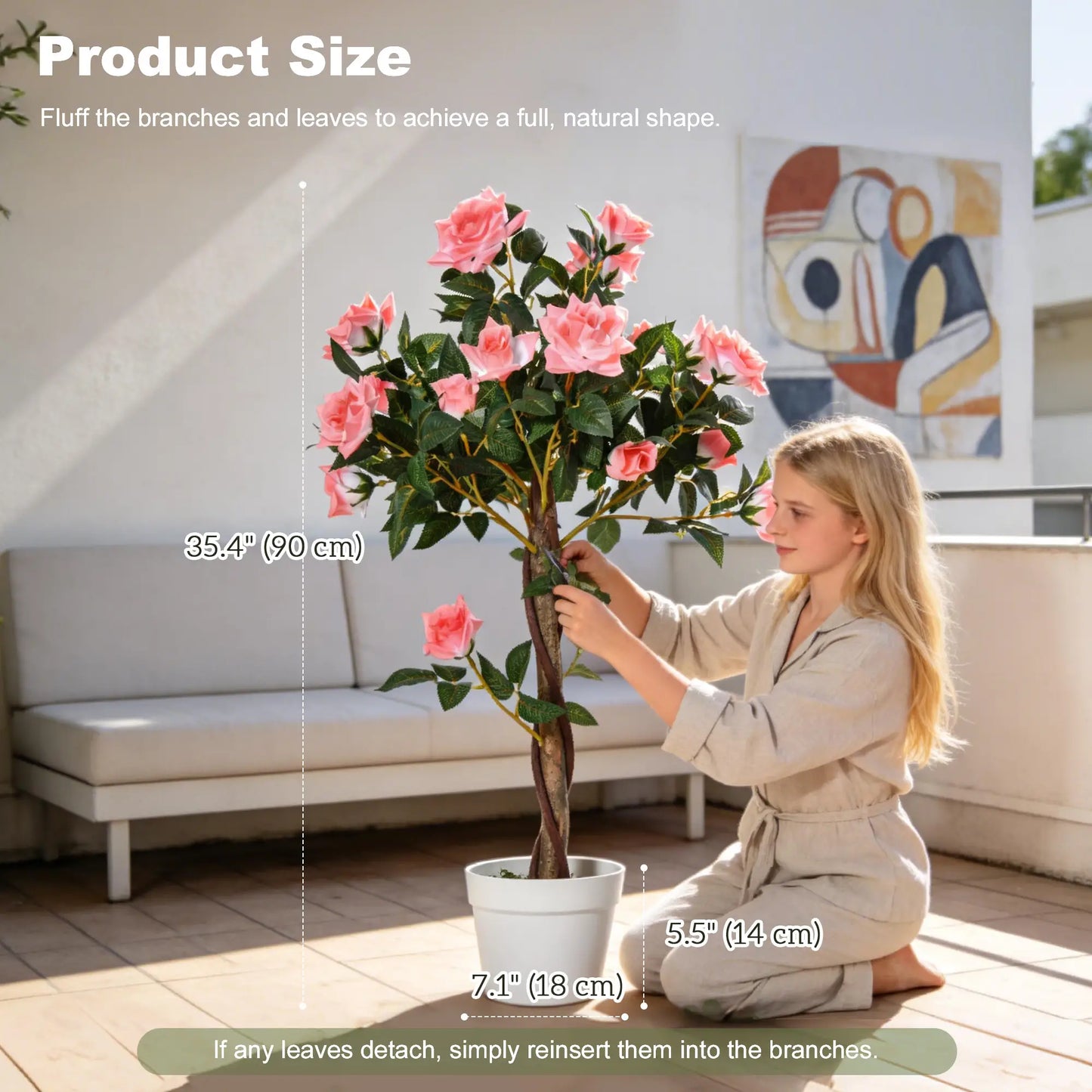 3FT Pink Rose Artificial Plant in Pot, Fake Plant for Home Decor, Pink Artificial Trees at Gallery Canada