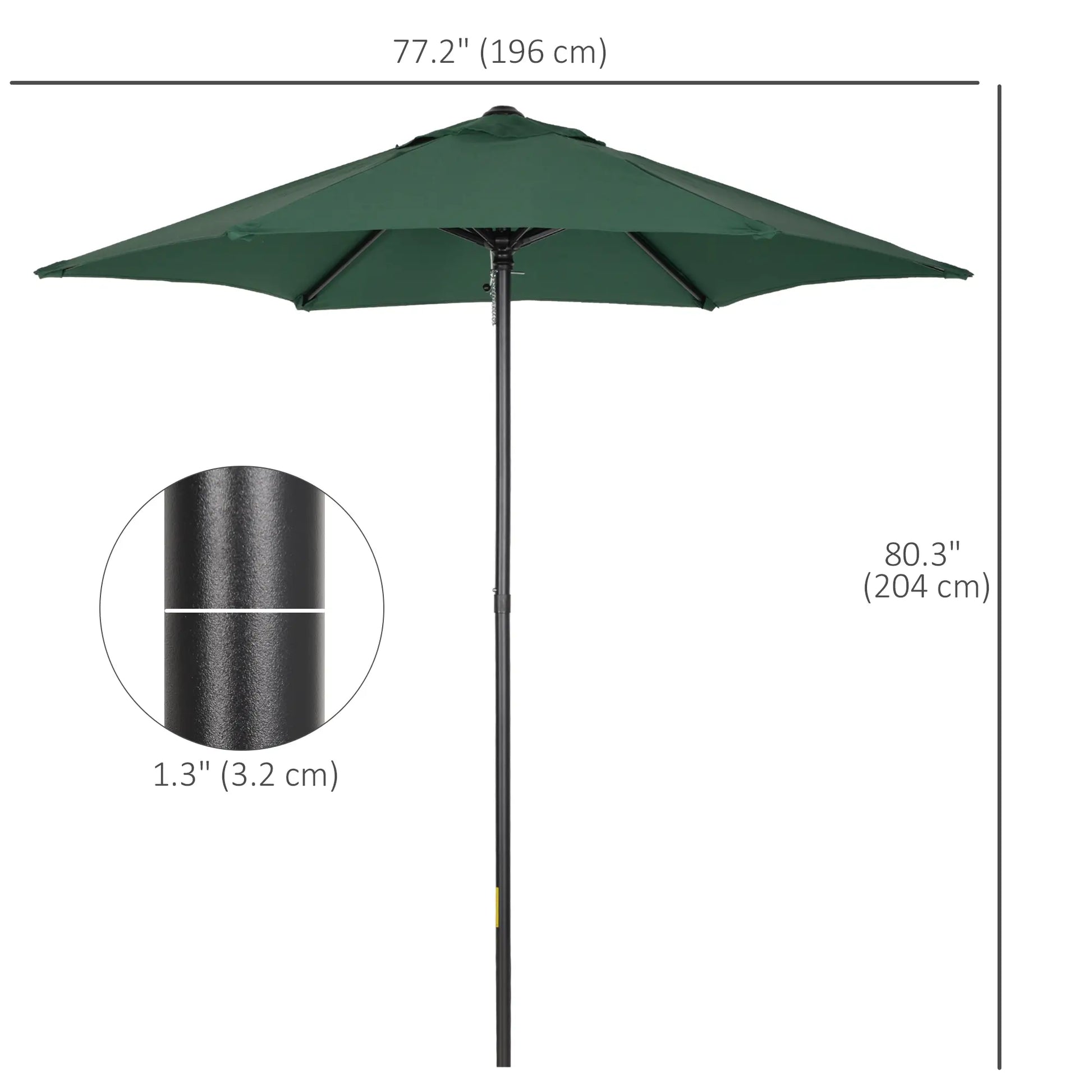 6.6FT Outdoor Patio Umbrella, 6 Solid Ribs, Green Patio Umbrellas at Gallery Canada