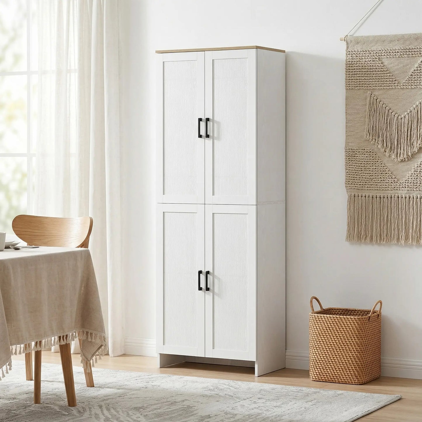 67" 4-Door Kitchen Pantry Cabinet, Freestanding, Adjustable Shelves, White Kitchen Pantry Cabinets at Gallery Canada