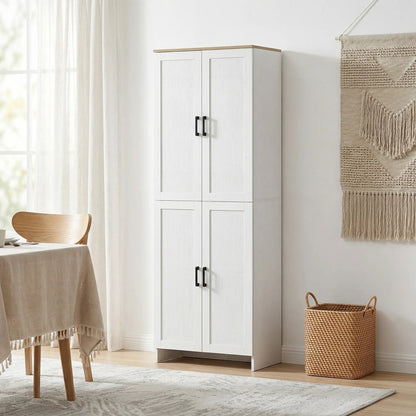 67" 4-Door Kitchen Pantry Cabinet, Freestanding, Adjustable Shelves, White Kitchen Pantry Cabinets at Gallery Canada