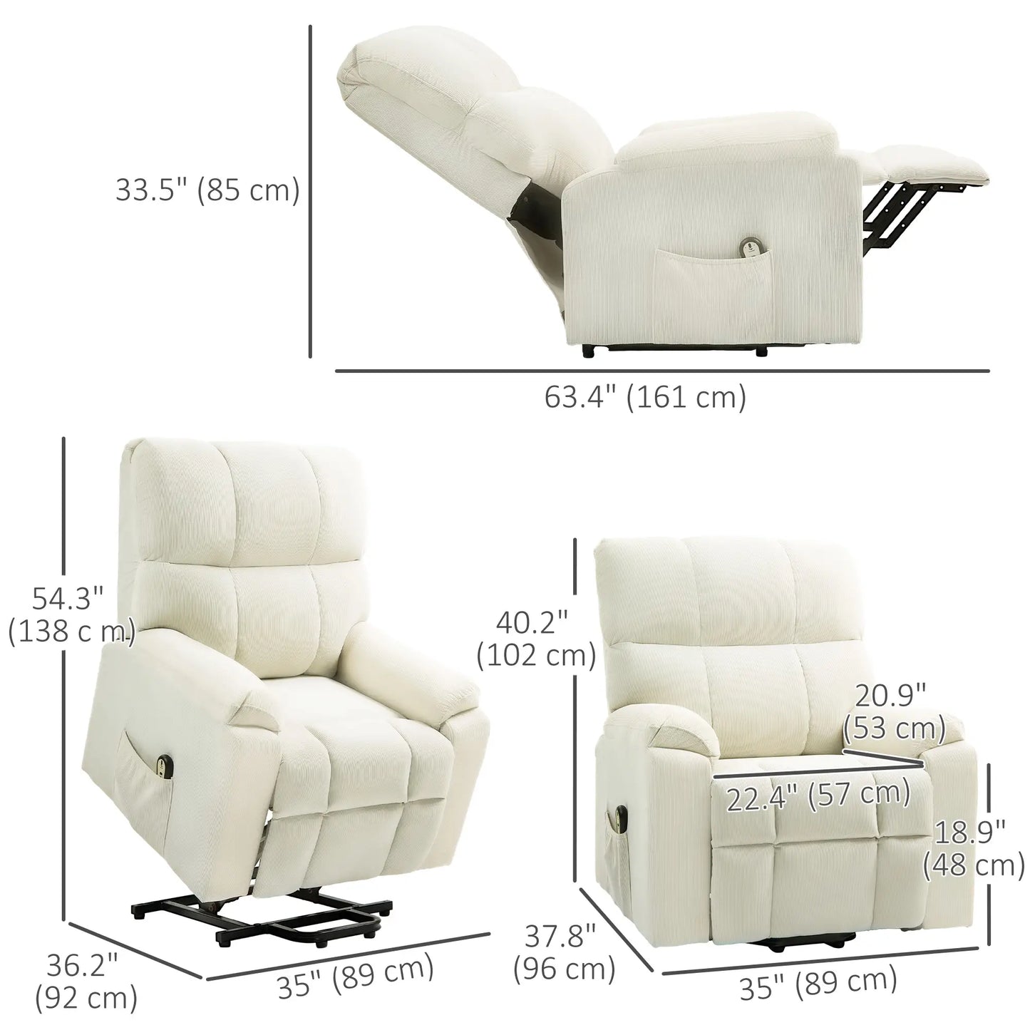 Power Recliner Chair, Microfibre Upholstery, Remote, Cream White Sofas & Reclining Chairs at Gallery Canada
