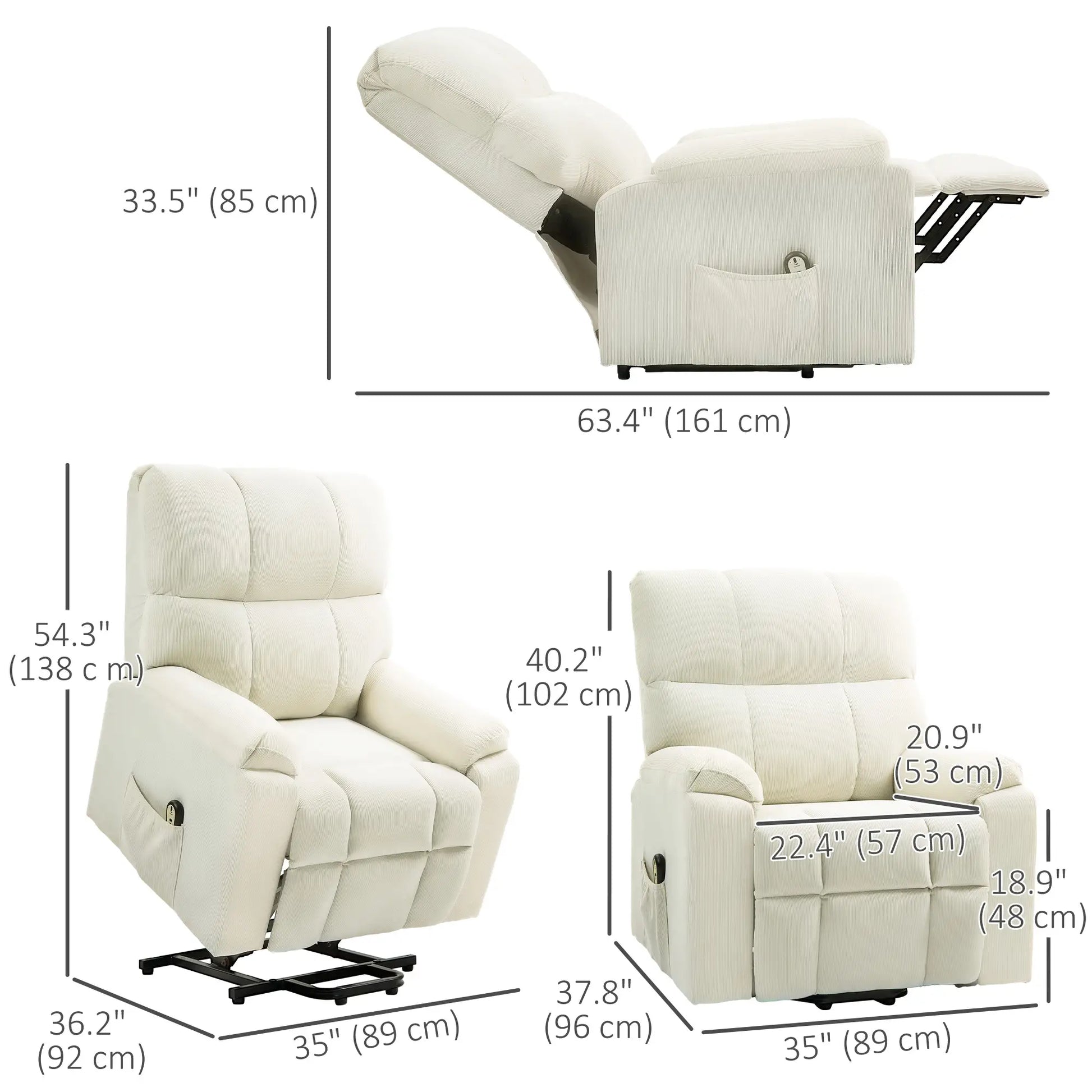 Power Recliner Chair, Microfibre Upholstery, Remote, Cream White Sofas & Reclining Chairs at Gallery Canada