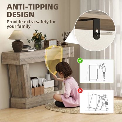 63 Inch Vintage Console Table, Narrow Entryway Table with Shelf, Light Brown Console Tables at Gallery Canada