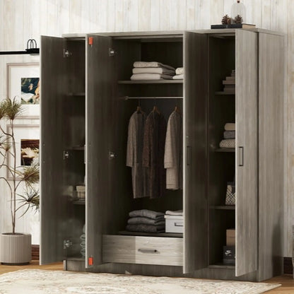 Wardrobe with Hanging Rail, Locking Drawer, Black Handles, 59" L x 20" W x 68" H, Grey Clothing Storage at Gallery Canada