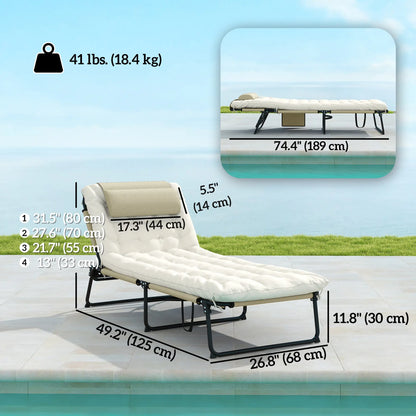 2-Piece Folding Lounge Chairs, Adjustable Backrest, Cushion, Side Pocket, Headrest, Beige Lounger Chairs at Gallery Canada