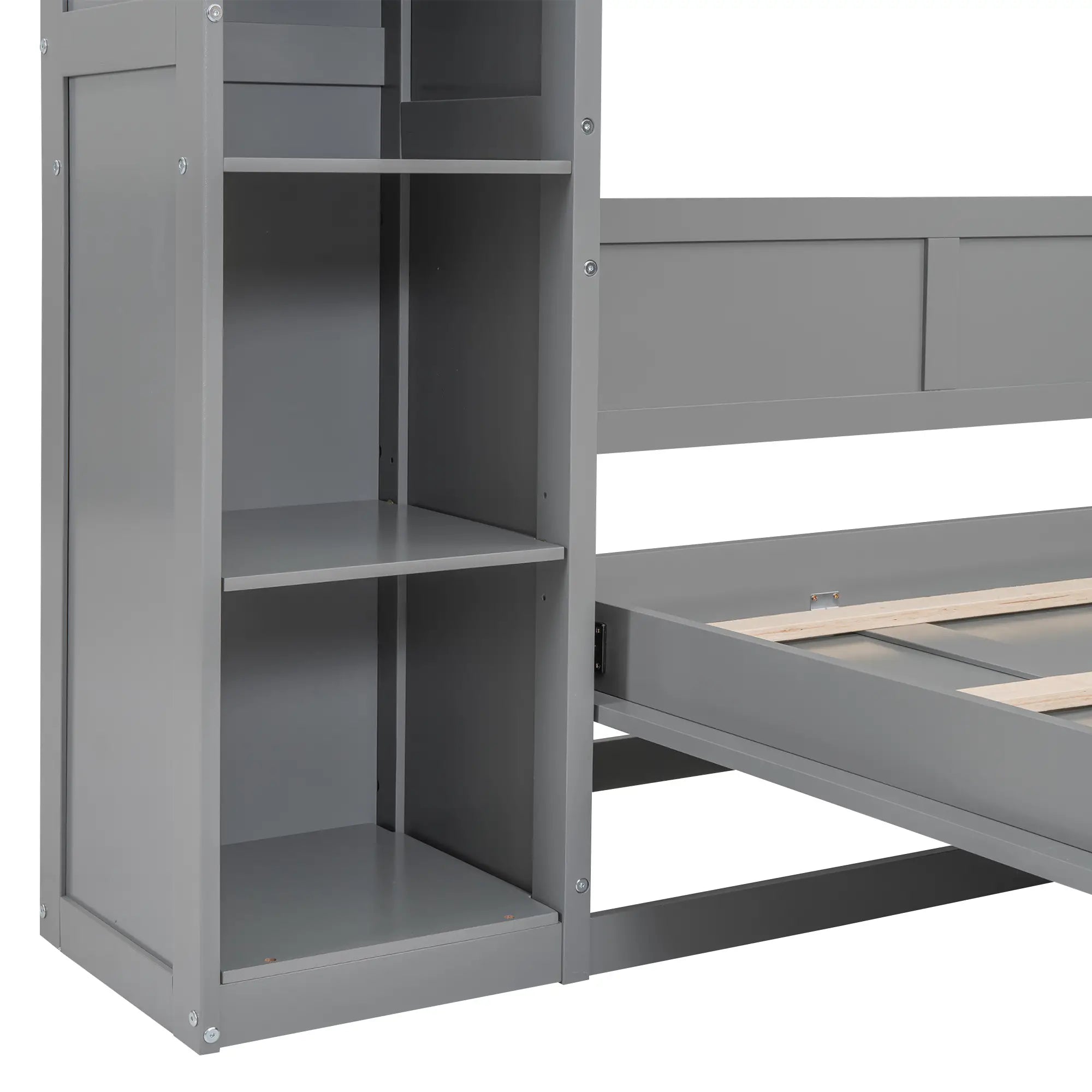 Murphy Bed with Shelves, LED Lights, Space-Saving Wall Bed, 91