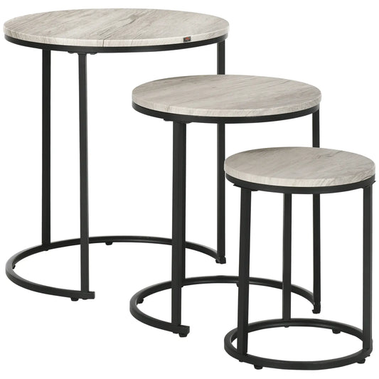 Round Nesting Tables Set of 3, Steel Frame, Living Room, Grey Side Tables Grey at Gallery Canada