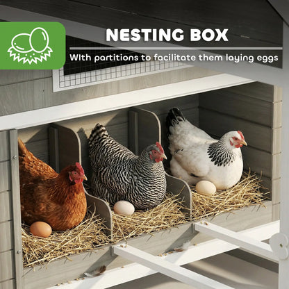 Wooden Chicken Coop With Run, Nesting Box, 137", Dark Grey Chicken Coops at Gallery Canada