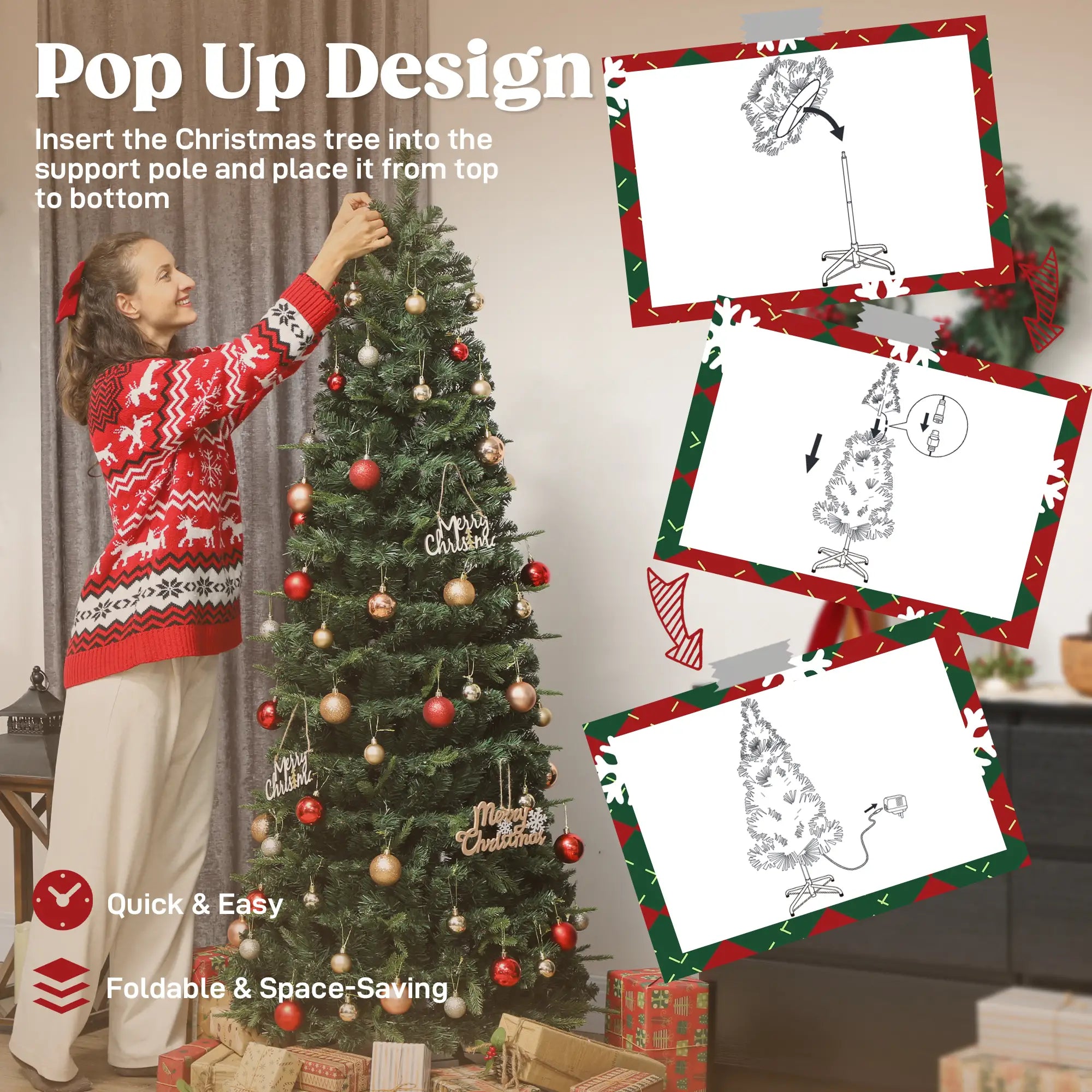 6 ft Prelit Pop Up Christmas Tree, Collapsible Artificial with Metal Stand, Green Pre Lit Christmas Trees at Gallery Canada