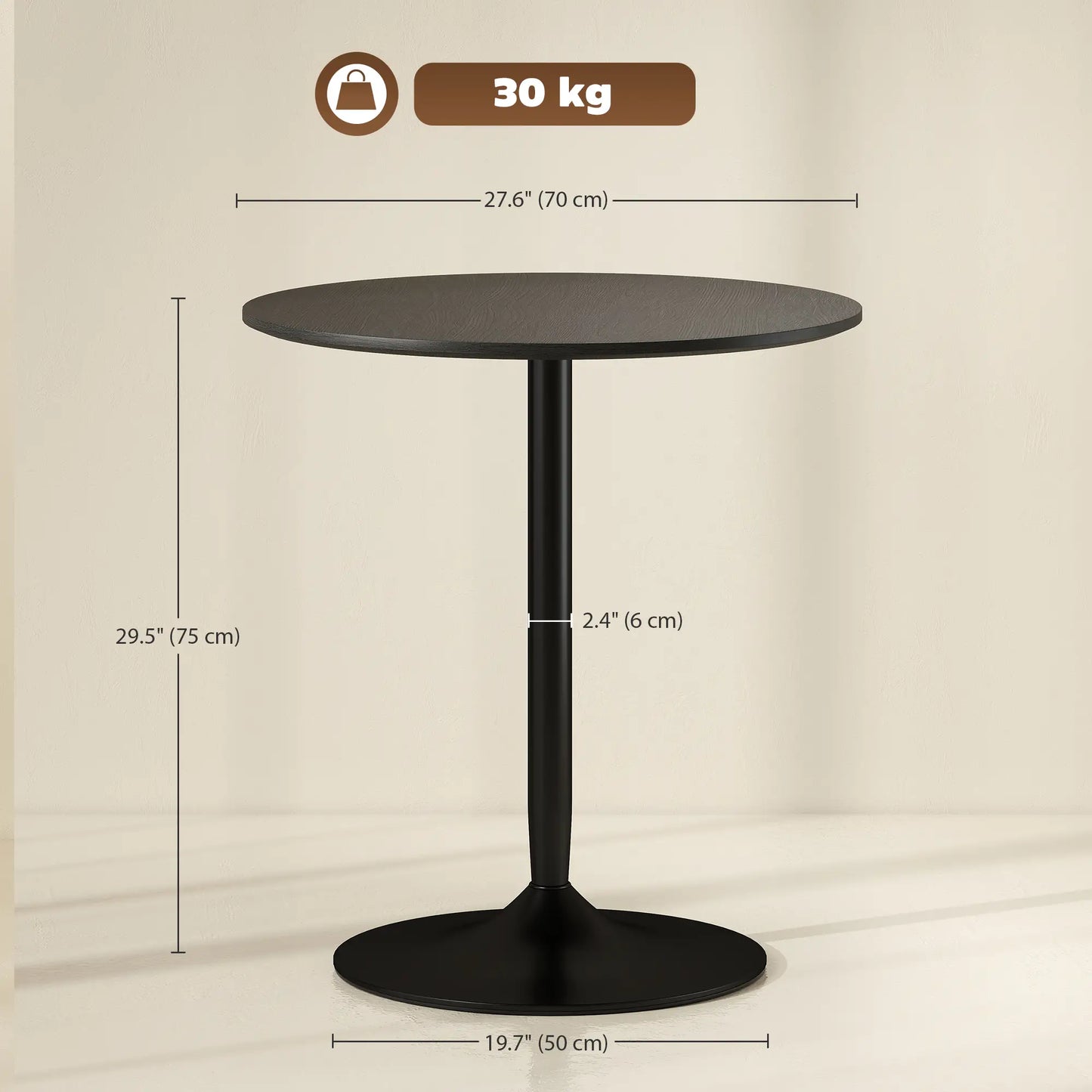 27.6" Round Kitchen Table for 2, Wood Veneer, Steel Base, Black Dining Tables at Gallery Canada