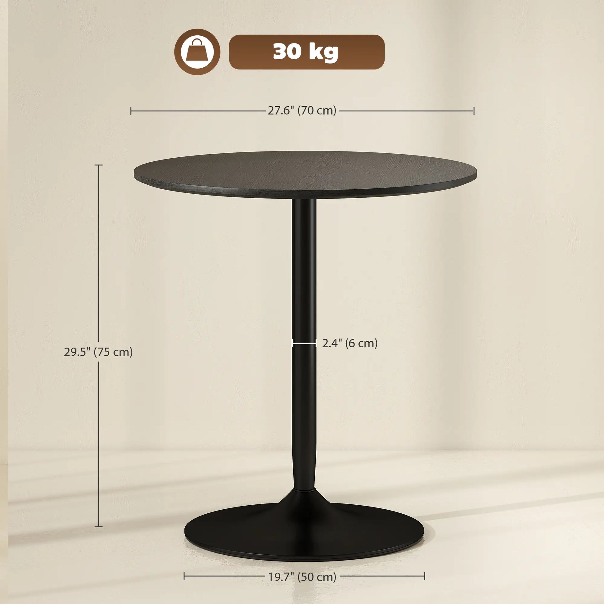 27.6" Round Kitchen Table for 2, Wood Veneer, Steel Base, Black Dining Tables at Gallery Canada
